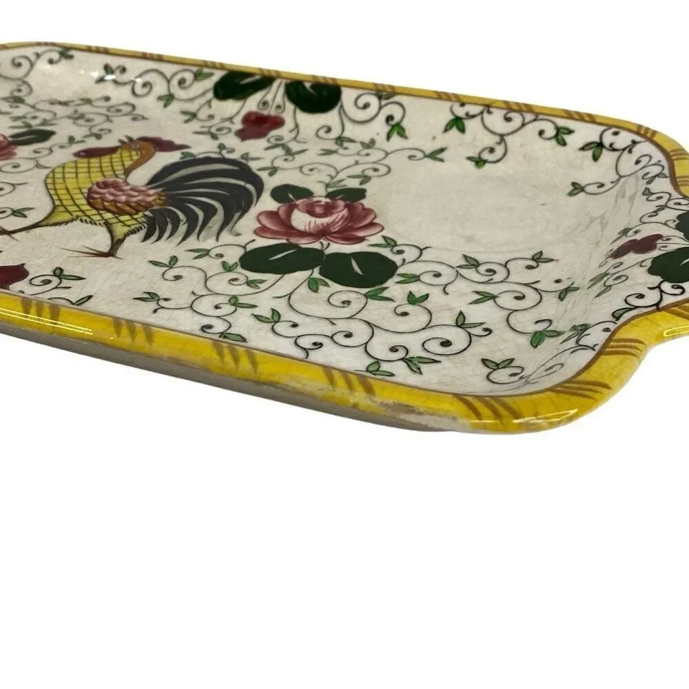 RARE Vintage Early Provincial Rooster and Roses Tray and Coffee Cup Set READ